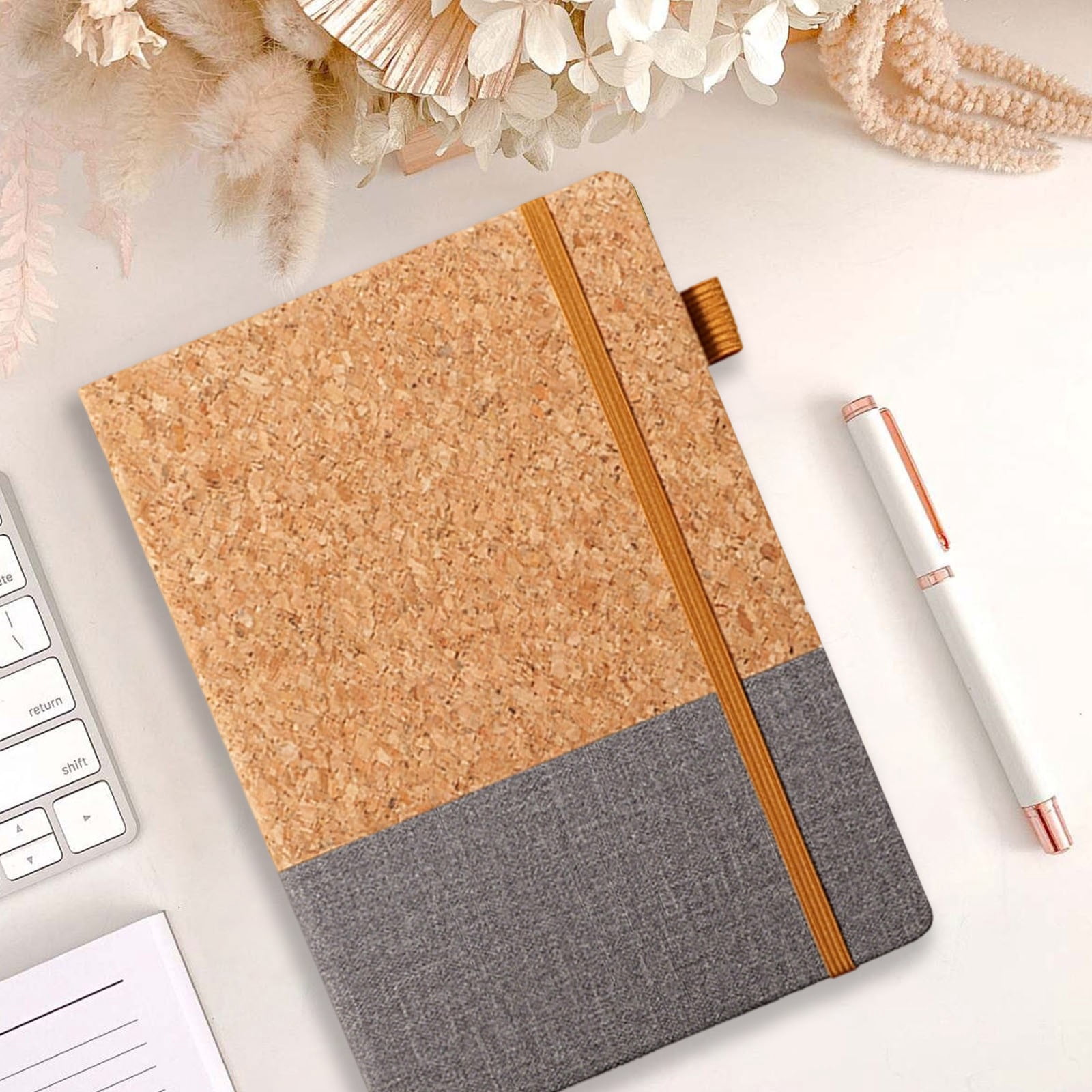 VKLU 4 Pack Cork and Leather Patchwork Journals, 8.5" x 5.7" Hardcover Notebook Set for Academic Year Planning and Professional Organizing, All Colors