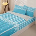 thumbnail image 2 of Castle Fairy Minimalism Vertical Band Zipper Twin Comforter Sets with Fitted Sheet and 2 Pillowcases,Retro Lace Edge Zipper Bedding Set,Sky Cyan White,Reversible, 2 of 7