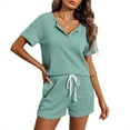 thumbnail image 4 of FAIWAD Womens Ribbed Knit Pajama Sets Short Sleeve Pullover Tops and Elastic Waist Shorts, 4 of 9