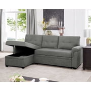 Laura Gray Velvet Sleeper Sectional Sofa Bed with Reversible Chaise
