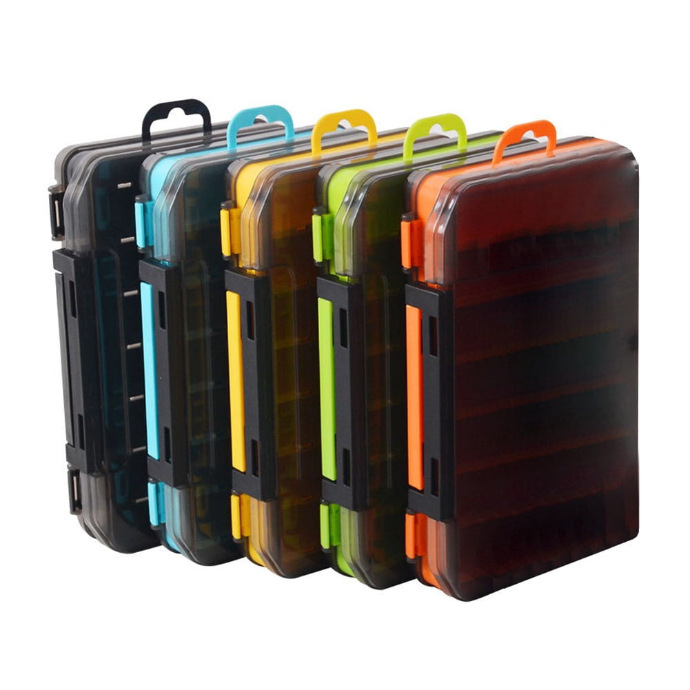 2Pcs Double Sided Fishing Tackle Boxes 14 Compartments Lures Organizer A Handle