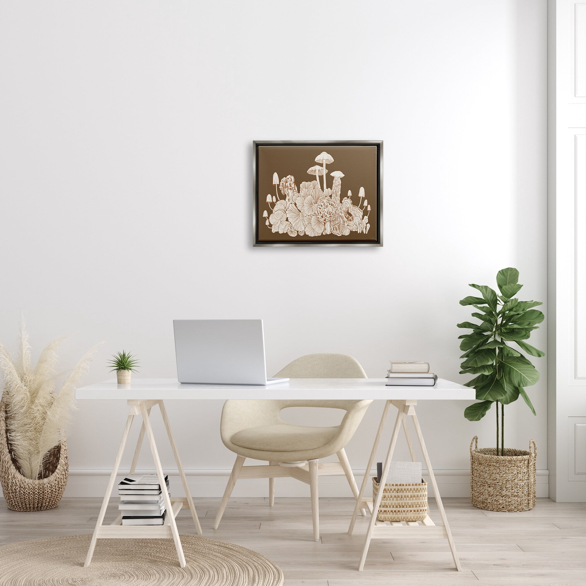 Stupell Industries Mushroom Cluster Sketch Brown Boho Forest Forage Luster Gray Framed Floating Canvas Wall Art, 16x20, by Ziwei Li