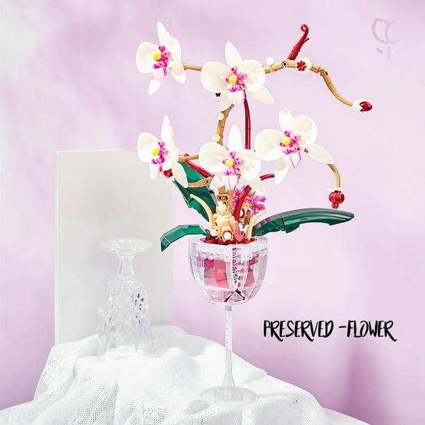 GZBrick Orchid Flowers Bouquet Building Sets with Coffee Cup Vase