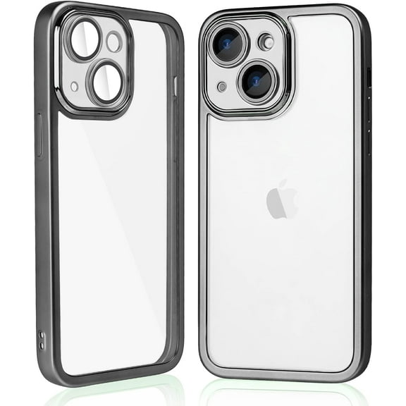 for iPhone 14 Plus Clear Case with Camera Lens Protector Luxury Plating Phone Case Slim Soft TPU Shockproof Protective Phone Case for iPhone 14 Plus 6.7 inch Women Men, Black