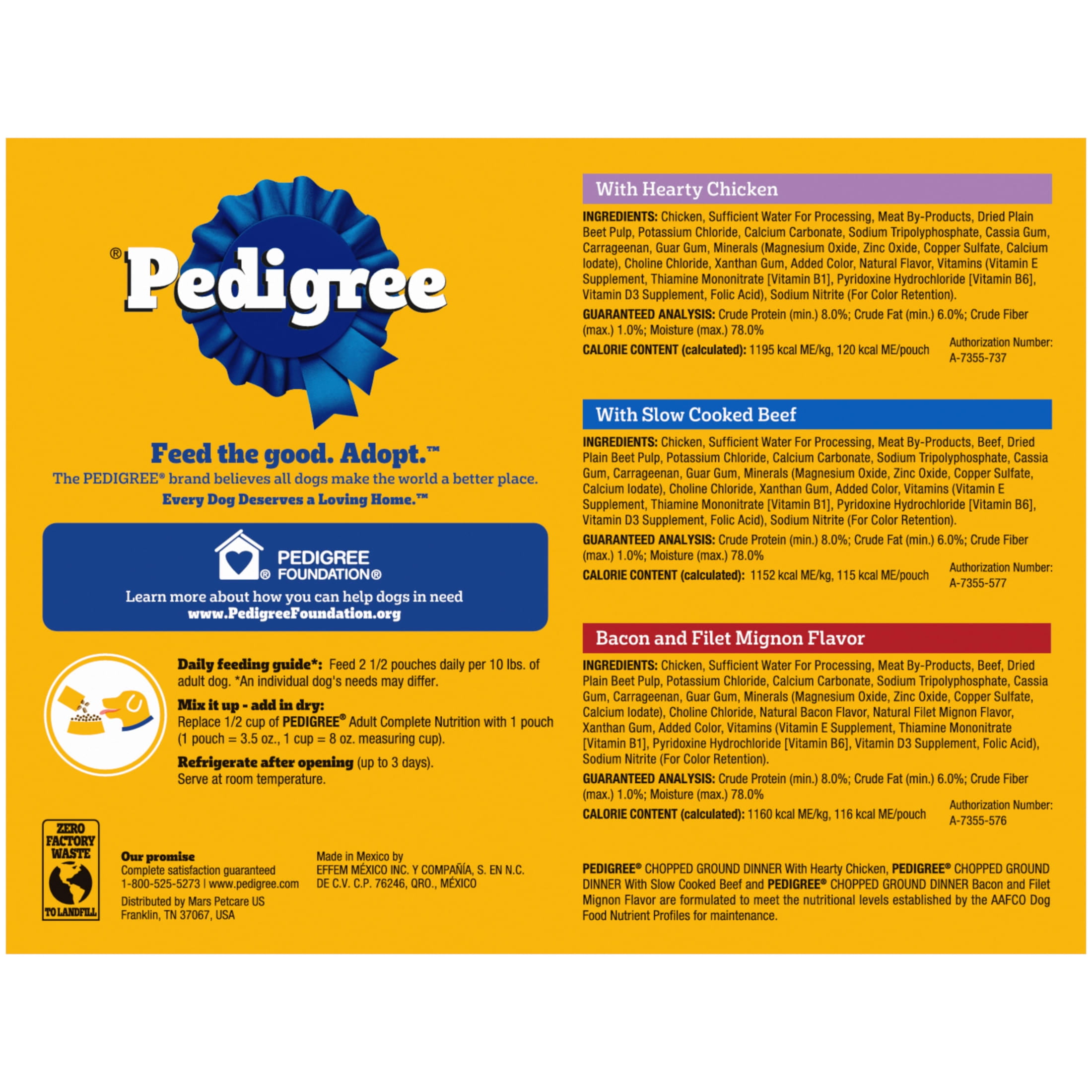 Pedigree Chopped Ground Dinner Slow Cooked Beef Variety Pack Wet Dog Food, (18) 3.5 Oz Pouches