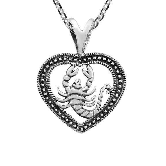 Horoscope “Scorpio” Zodiac Sign Scorpion Heart Sterling Silver Necklace
