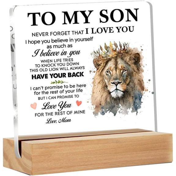 Gifts for Son From Mom, Son Gifts From Mom, Gifts for Son Birthday Christmas Graduation, to My Son Clear Acrylic Desk Sign for Home, 4x4 Inch
