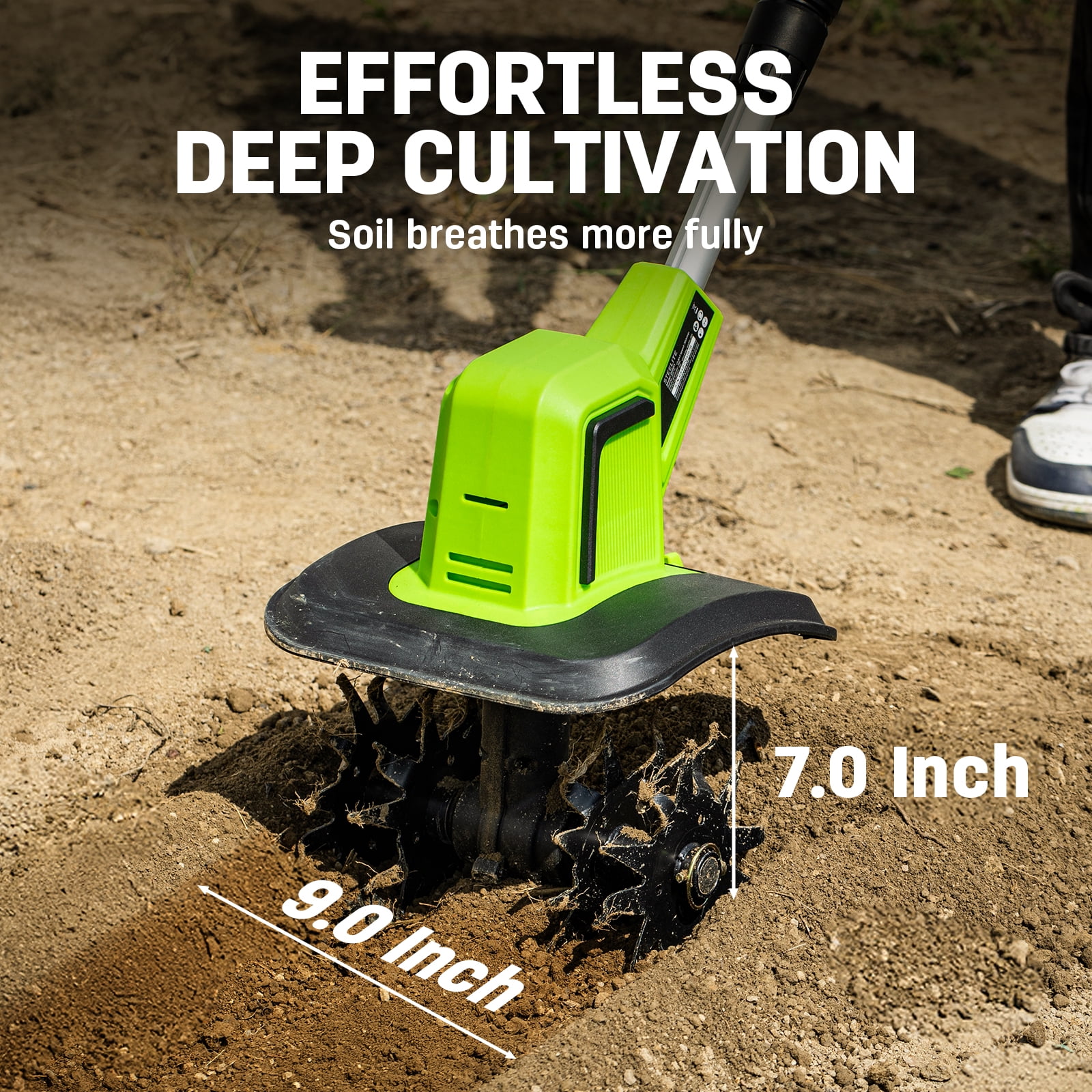 Steelite 21V Cordless Tiller Cultivator,9-Inch Electric Garden Tiller, 360RPM Battery Powered Garden Cultivator,Lightweight Rototiller and Tiller for Gardening, 2 ×2.0Ah Batteries & Charger Included