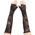 thumbnail image 2 of Jiibva Rose Cross Lace Gloves Mesh Long Fingerless Opera Gloves Halloween Elbow Length Lace Gloves for Evening Prom, 2 of 7