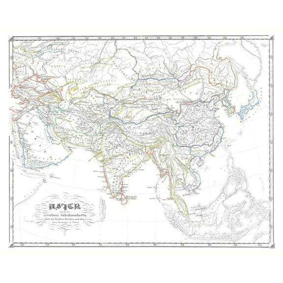 Historic Map - Parthian Empire Han China - Spruner 1855 - 28.48 x 23 - Vintage Wall Art