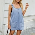 thumbnail image 6 of Arnsht Women's Denim Round Neck Sleeveless Overall Dress Casual Mini Pinafore Dress Short Jumper Jeans Dress with Pocket Blue S, 6 of 9