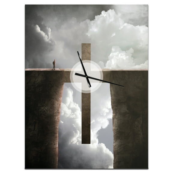 Designart 'Big Cross between Two Cliffs' Modern wall clock