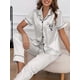 thumbnail image 3 of Conjunto de pijama de satén con patrón de corazón, cómodo top de pijama con botones de manga corta y pantalón de salón para regalos de San Valentín, ropa de dormir y ropa de dormir para mujer, 3 of 4