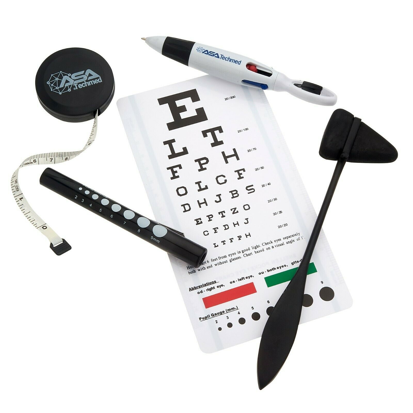 Snellen Eye Chart w Penlight Pupil Gauge, Taylor Hammer, Pen