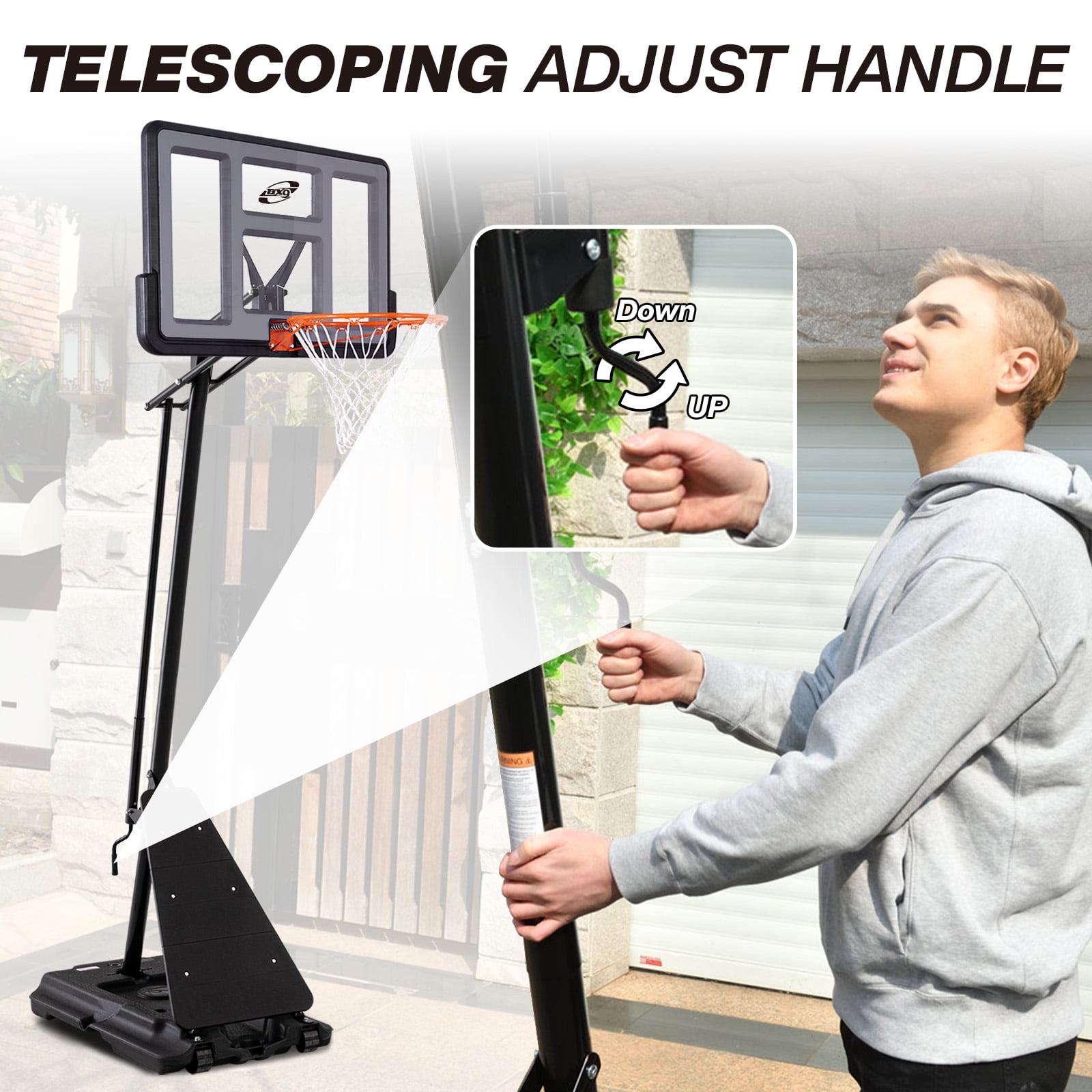 Basketball Hoop Outdoor,Portable Basketball Hoop with Wheels,5.3-10 feet Height Adjustable Basketball Hoop with 44 inch Backboard