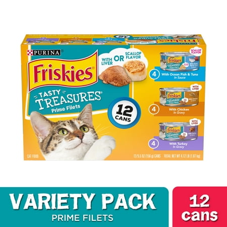 Friskies Gravy Wet Cat Food Variety Pack, Tasty Treasures Prime Filets - (12) 5.5 oz.