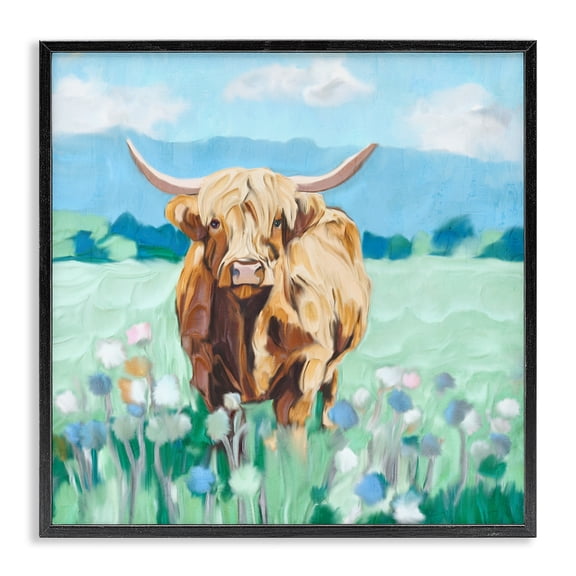 Stupell Industries Blue Sky Highland Black Framed Giclee Art, design by Kim Allen
