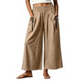 thumbnail image 2 of CQONEPT Wide Leg Pant for Womens Elastic Waist Elastic Waist Crop Pants Casual Flowy Loose Fit Trousers with Pocket Khaki S, 2 of 6