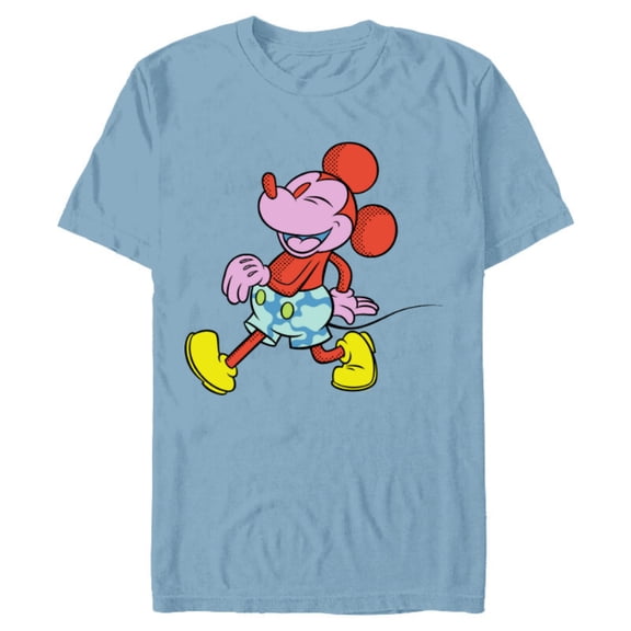 Disney Mickey Mouse Wild Colors Retro Vintage Walking Pose - Short Sleeve Blended T-Shirt for Adults - Customized-Ocean Blue