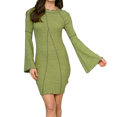 thumbnail image 2 of AGRADE WOMEN'S LONG BELL SLEEVE BODYCON MINI DRESS, Olive, Small, 2 of 4