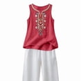 thumbnail image 7 of Womens Summer Tops Loose Embroidered Sleeveless V Neck Cotton Linen Tank Tops for Women Red 2XL, 7 of 7