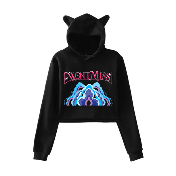 Pop cazadora para niña Demon Hunters Women's Fashion Cat-Ear Crop Top Hooded Sweatshirt (Black)