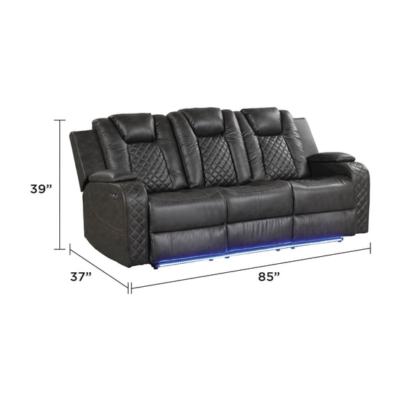 Benz LED & Power Reclining Sofa Made With Faux Leather in Gray