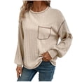 thumbnail image 3 of qolati Long Sleeve Shirts for Women Oversized Casual Solid Crewneck Knitted Sweatshirt 2024 Fall Loose Fit Pullover Shirts Tops, 3 of 5