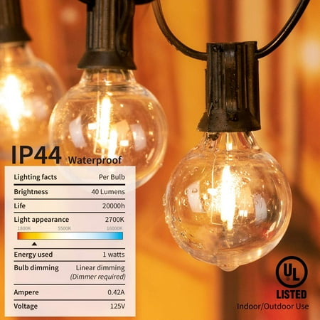 Brightown Led G40 Outdoor String Lights 50ft Patio With 51 Shatterproof Bulbs 1 Spare Weatherproof Commercial Hanging For Backyard Bistro Deck Party Decor E12 Socket 2700k Black Canada - Brightown Outdoor String Light Globe Patio Lights Brightown Led G40 Outdoor String Lights 50ft Patio With 51 Shatterproof Bulbs 1 Spare Weatherproof Commercial Hanging For Backyard Bistro Deck Party Decor E12 Socket 2700k Black Canada - Brightown Outdoor String Light Globe Patio Lights