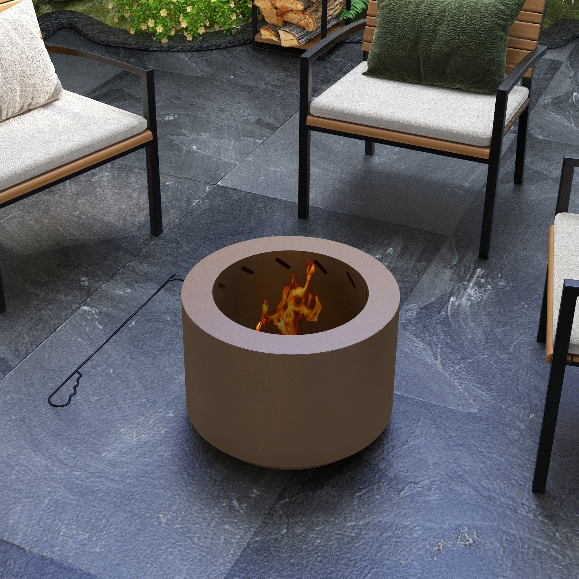 Outdoor Grill, Smokeless Fire Pit, 19" Portable Wood Burning Firepit with Poker, Low Smoke Camping Bonfire Stove for Backyard Patio Picnic, Stainless Steel, Bronze, Bronze BBQ Grill,Tabletop Grill