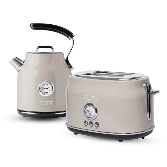 Haden Dorset 2 Slice Wide Toaster & Electric Water Kettle, Putty & Chrome