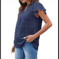 thumbnail image 3 of Blusa de Mujer con Cuello en V y Mangas con Volantes, Blusas Holgadas, Elegantes, Casuales, Lindas, para Verano Azul Marino L, 3 of 9