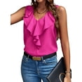 thumbnail image 2 of Women'S Ruffle Sleeveless Tops Dressy Casual Business Work Blouses Office V Neck Chiffon Shirts Summer 2025 Rose Red L, 2 of 8