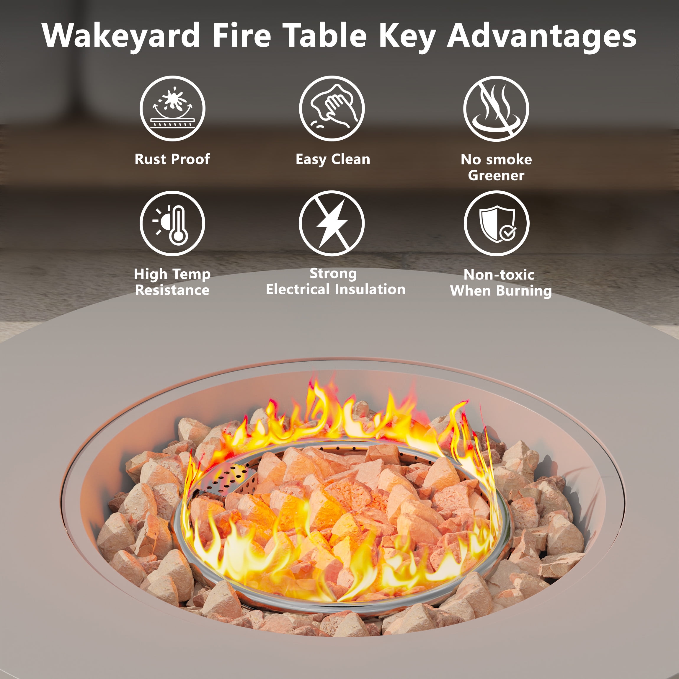 Wakeyard 32.5 inch Round Propane Fire Pit Table, 50000 BTU, Includes Lava Rock,Gray