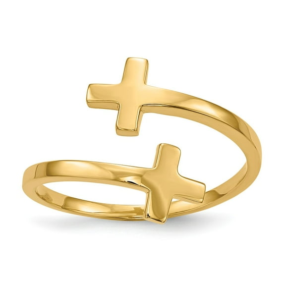 Solid 14k Yellow Gold Double Cross Ring Band Size 8.5