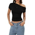 thumbnail image 2 of Yunliwuli Women Summer T-Shirt Ruched Off-Shoulder Short Sleeve Tops Casual Pullovers for Streetwear Aesthetic Grunge Clothes, 2 of 10