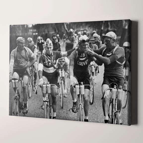 Tour de France Cyclists Smoking 1927 Vintage Bicycle Canvas Wall Art Print