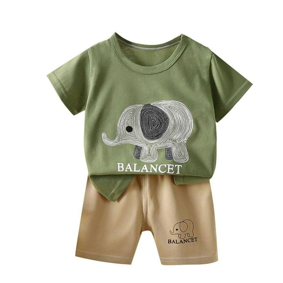 ZACPNCV 2PCS Toddler Baby Boy Summer Pajamas Outfit Short Sleeve Cartoon Print Smocked T-shirt Elastic Waist Shorts Summer Clothes 5-6 Years