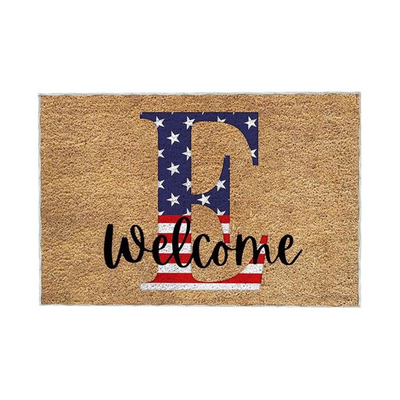 Qocolhg 4th of July Patriotic Alphabet Front Door Mat, Independence Day Decoration Non Slip 26 Letter Welcome Doormat for Indoor Entrance, Memorial Day Floor Rugs for Home, 16x24 inch Clearance