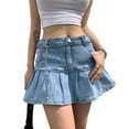 thumbnail image 1 of Gupgi Jupe Mini Décontractée pour Femmes, Jupe Courte en Denim Plissée à Volants, 1 of 6