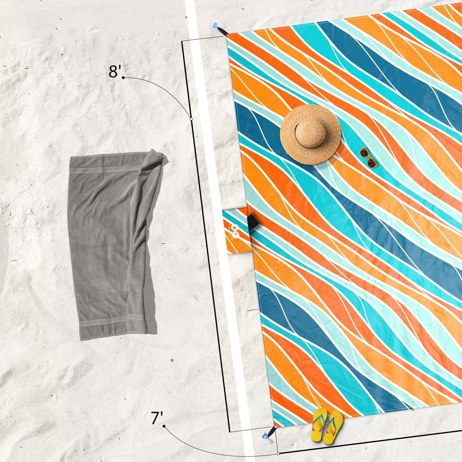Everlasting Comfort Oversized 4-Person Beach Blanket – Large Outdoor Sandproof Mat, Tulum Orange, Portable with Carry Bag