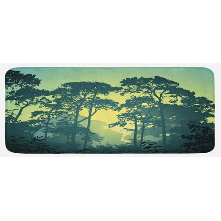 

Nature Kitchen Mat Mist Forest Scenery with Tree Tops at Sunset Woodland Rural Landscape Plush Decorative Kitchen Mat with Non Slip Backing 47 X 19 Hunter and Green by Ambesonne
