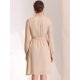 thumbnail image 3 of Vestido de gasa para mujer, elegante, con volantes, cuello en V, informal, de negocios, con cinturón Beige XS, 3 of 6
