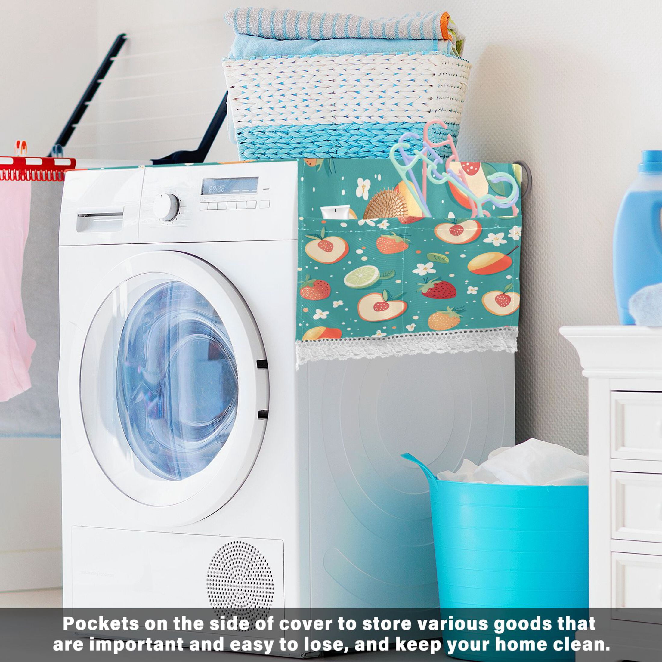 WOBOGO Peaches and Strawberries in A Repeating Pattern Washing Machine Cloth Dryer Refrigerator Top Cover Protective Non-Slip Mat For Kitchen Laundry