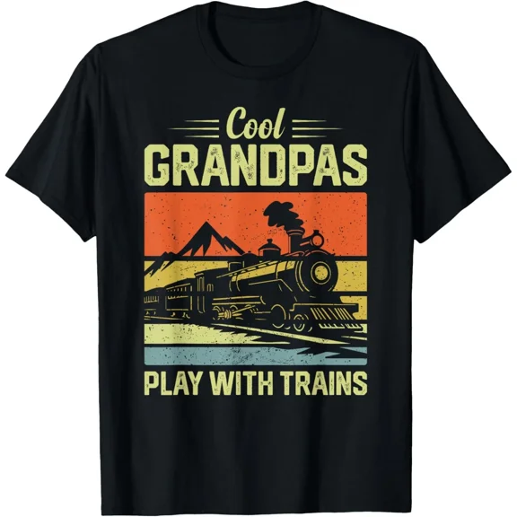 Cool Grandpas Play With Trains Funny Train Lover Gift T-Shirt, for Men & Women, up to Size 5XL