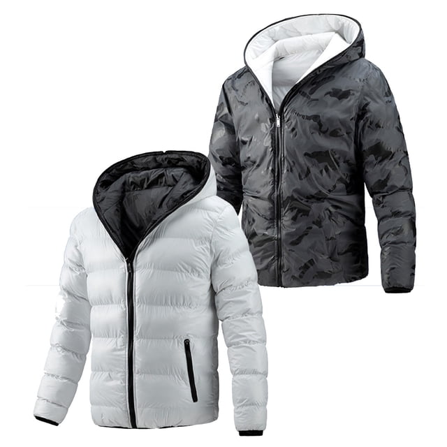 Gibobby Chamarras para hombre invierno Chaqueta Acolchada Liviana Resistente con Capucha(Blanco,M)