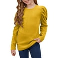 thumbnail image 3 of Hicidod Girls Puff Long Sleeve Shirts Lightweight Crew Neck Solid Color T Shirt Kids Stylish Spring Fall Tops Tee Blouse for Girl, 3 of 8