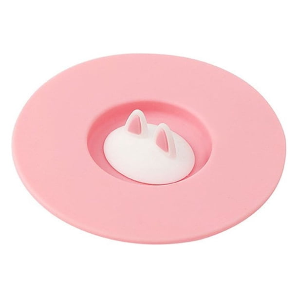 Naiovety Tapas de taza con soporte para cuchara, cubierta de taza de té reutilizable a prueba de fugas, vasos de vidrio para beber, tapa a Teteras Rosado