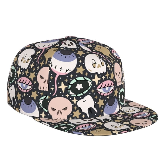 Flat Bill Trucker Hats for Women Men - cartoon cute Skull star Adjustable Flat Baseball Cap Snapback Hats Dad Hats for Men