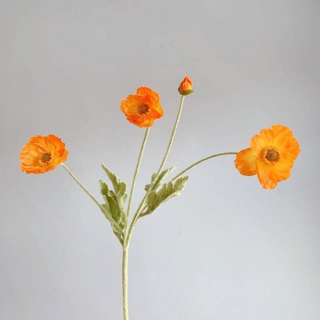 Simulación de flores de amapola, flores de seda, flocado, simulación de amapola de 4 cabezas